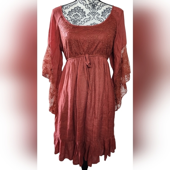Anthropologie J Gee Lace Flutter Sleeve Boho Dress size Small - Picture 1 of 7
